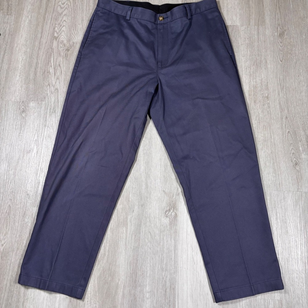 LL Bean Classic Fit Navy Blue Chino Pants Mens 35x28 100% Cotton Flat Front